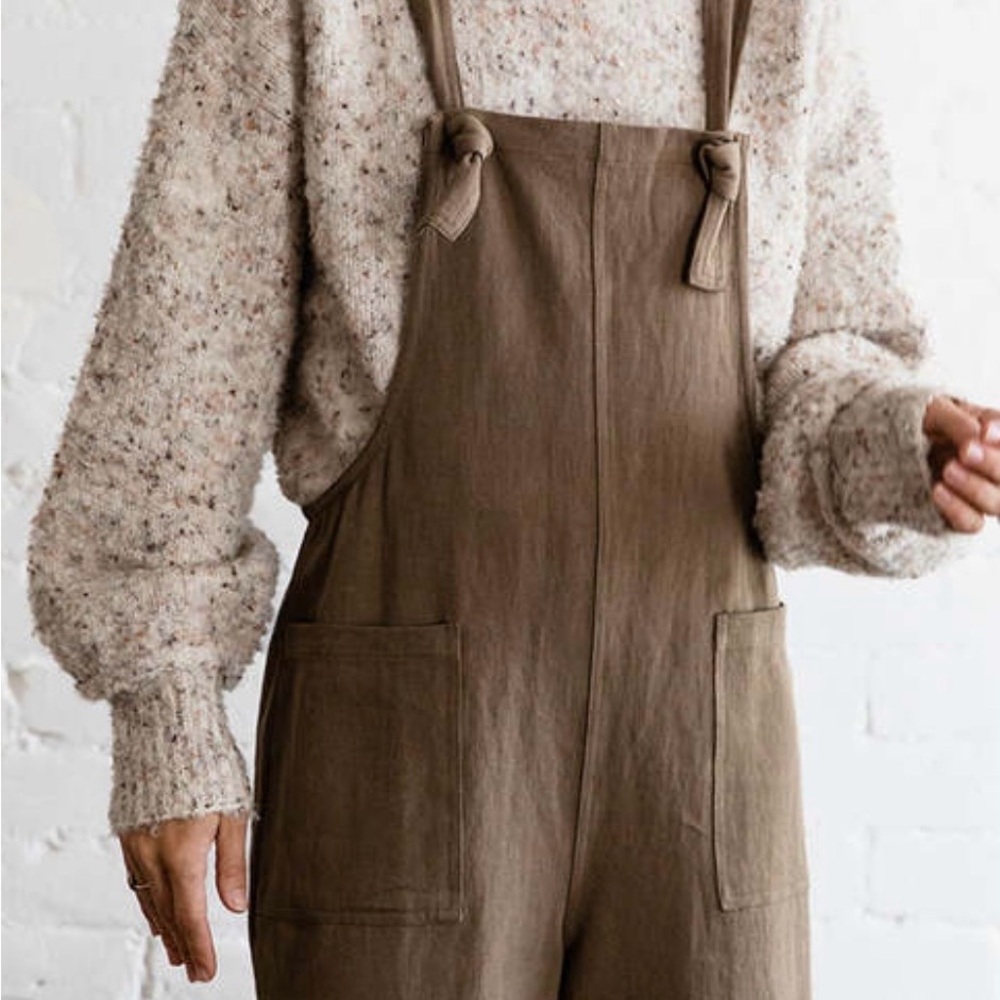 Women’s MIOU MUSE Cecilia Jumper Wide Leg Jumpsuit Overalls Coffee Small Cozy - Picture 2 of 12